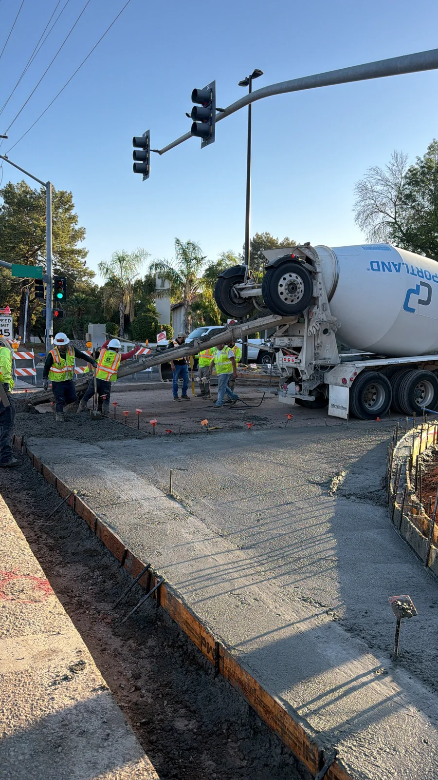 Ready mix truck supporting concrete placement